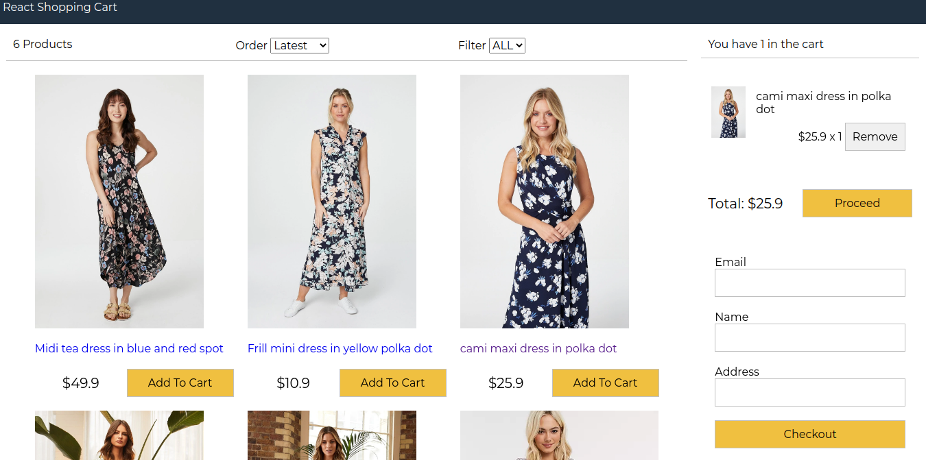 React shopping cart